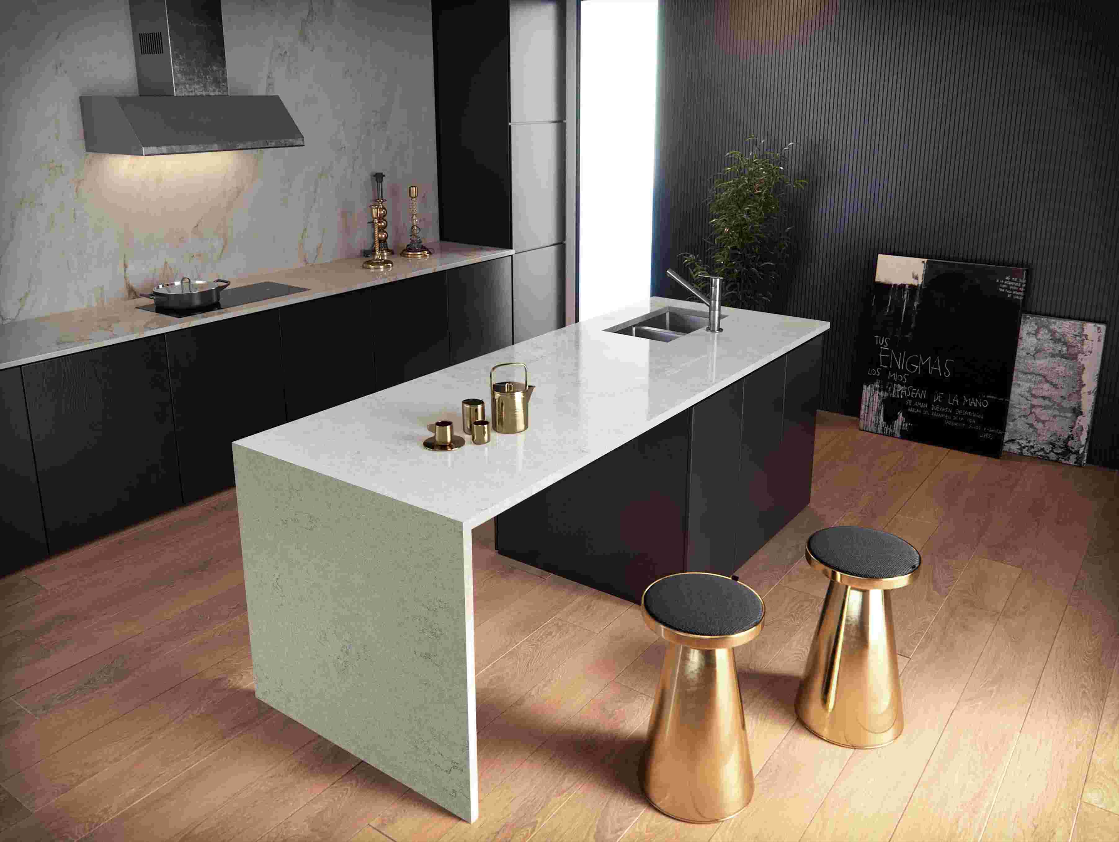  Engineered Quartz Marble Series F6817 Nero Ash for Countertops , Vanity , Prefab , Tiles , Walls